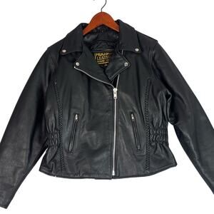 Vintage Hudson Leather Biker Jacket Womens XL Black Motorcycle Classic Rock Punk